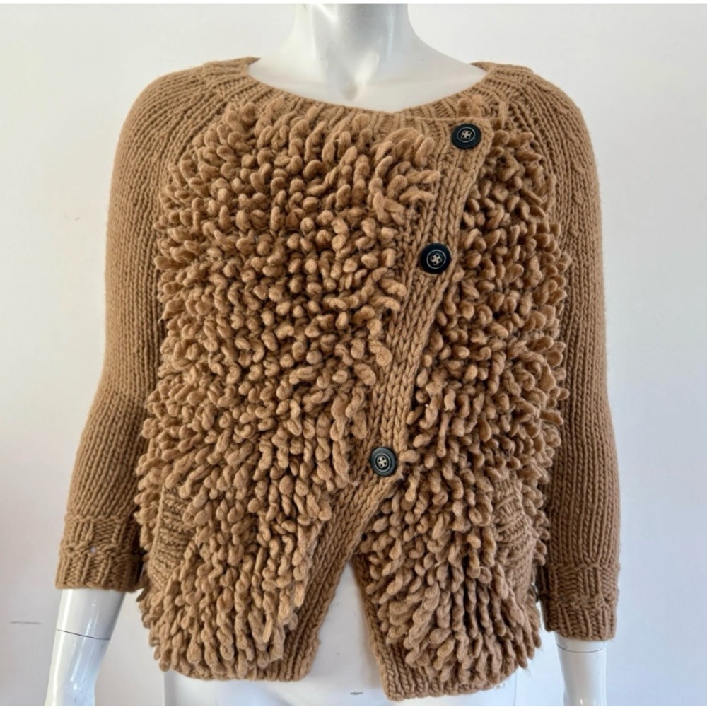 Wallace Madewell Camel Loop Knit Bouclé 100% Wool Chunky Cardigan size small